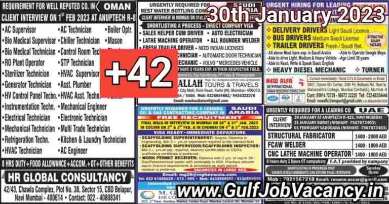 Gulf Job Vacancy Newspaper 30 January 2023