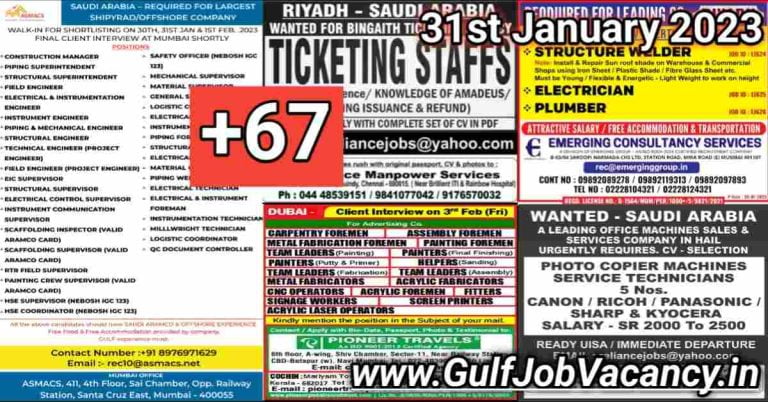 Gulf Job Vacancy Newspaper 31 January 2023