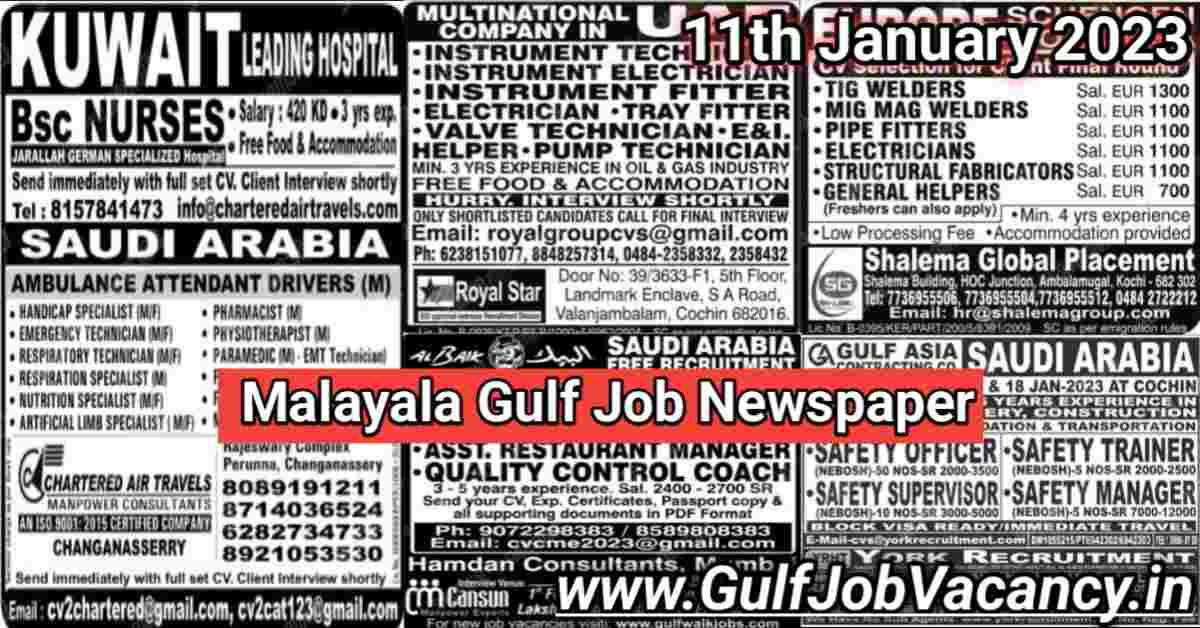 Read more about the article Malayala Classified Gulf Jobs Newspaper 11 January 2023