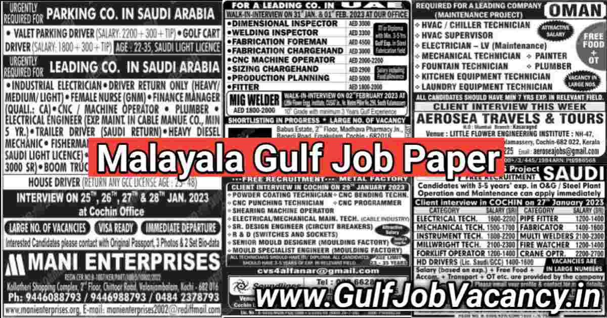Read more about the article Malayala Classified Gulf Jobs Newspaper 25 January 2023