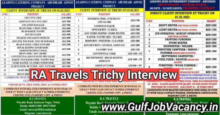 RA Travels Trichy | Abu Dhabi Job Vacancies