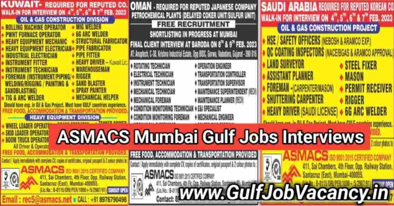 ASMACS Gulf Jobs | Free Recruitment