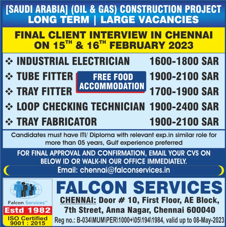 Construction Project | ITI/Diploma Gulf Vacancies