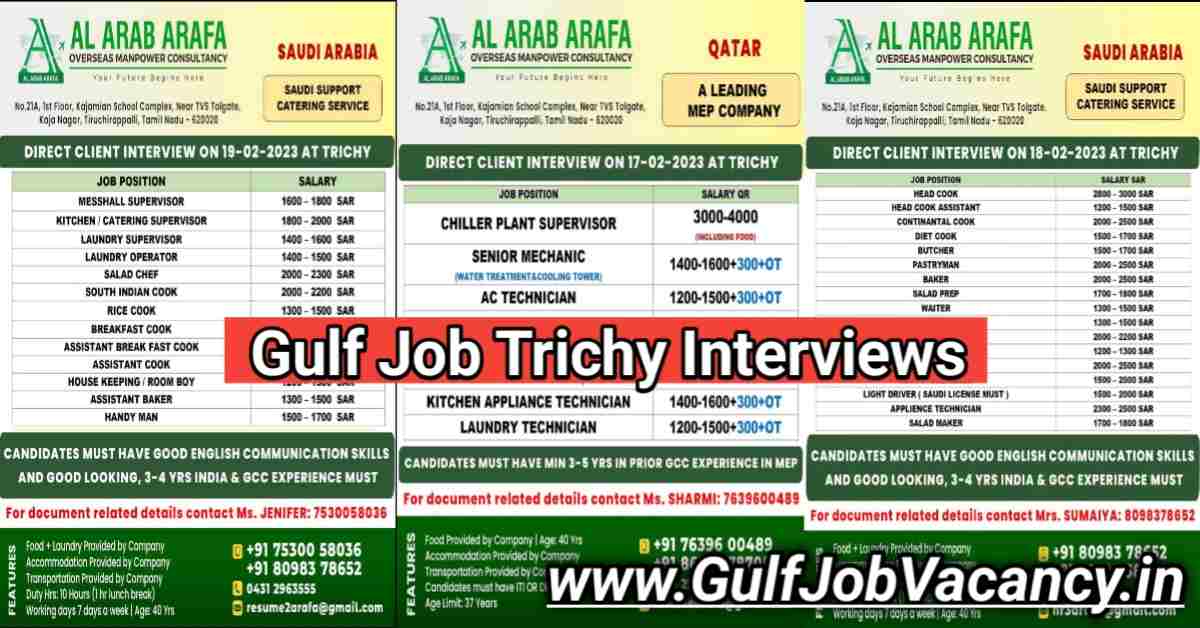 Read more about the article Gulf Job | Al Arab Arafa Trichy Interview