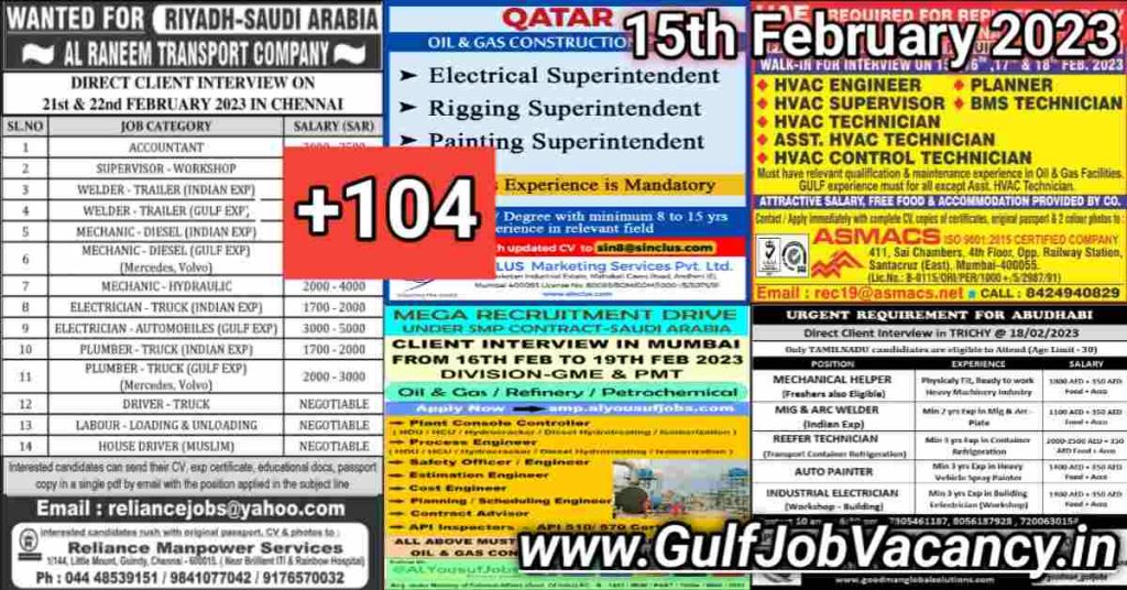Gulf Job Vacancy Newspaper 15th February 2023