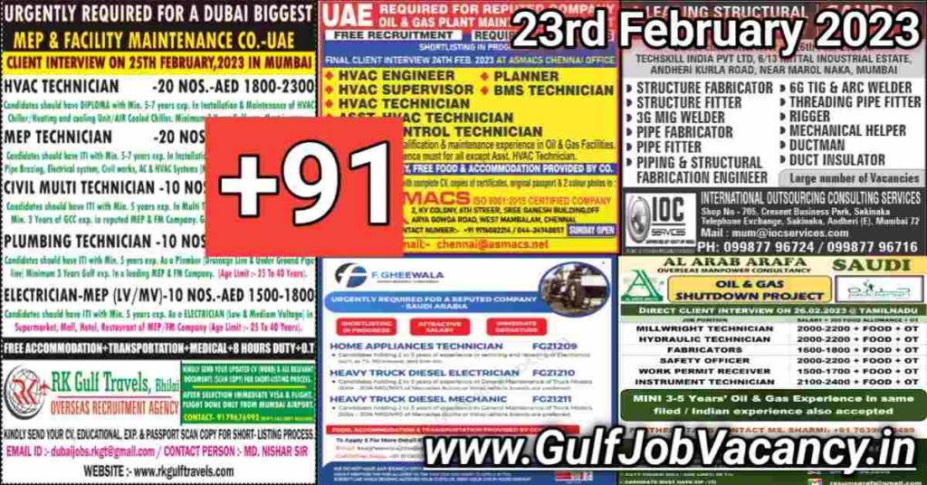 Gulf Job Vacancy Newspaper 23rd February 2023