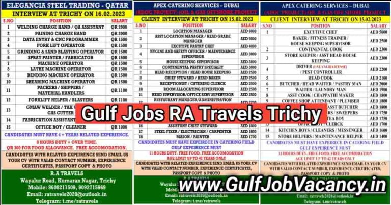 Gulf Jobs Trichy | Elegencia & Apex Catering Company