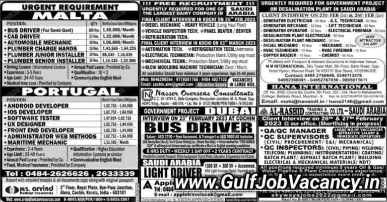 Malayala Classified Gulf Jobs Newspaper 22 February 2023