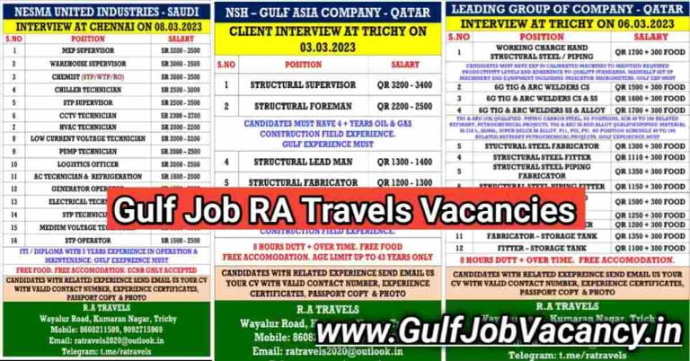 Gulf Job | RA Travels Vacancies