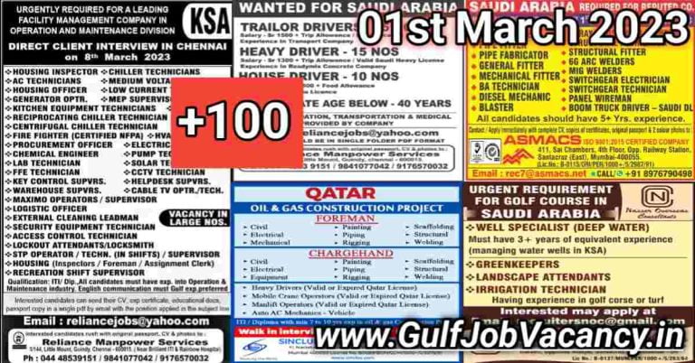 Gulf Job Vacancy Newspaper 01 March 2023