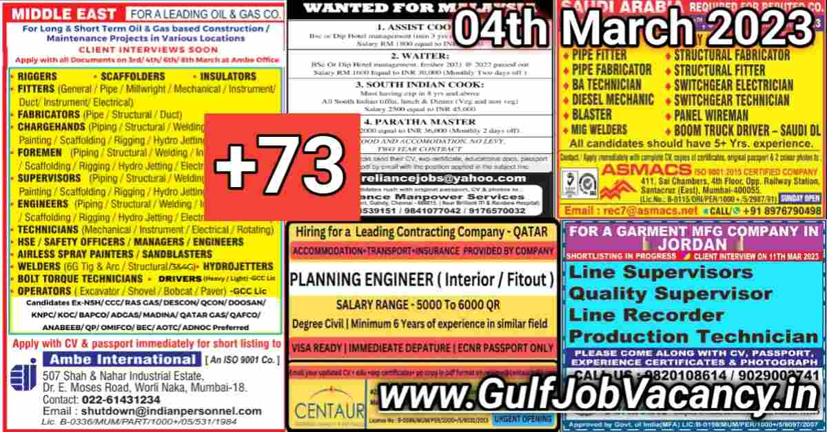 Gulf Job Vacancy Newspaper 04th March 2023