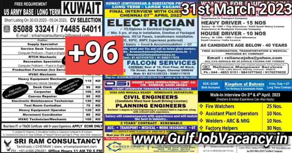 Gulf Job Vacancy Newspaper 31st March 2023