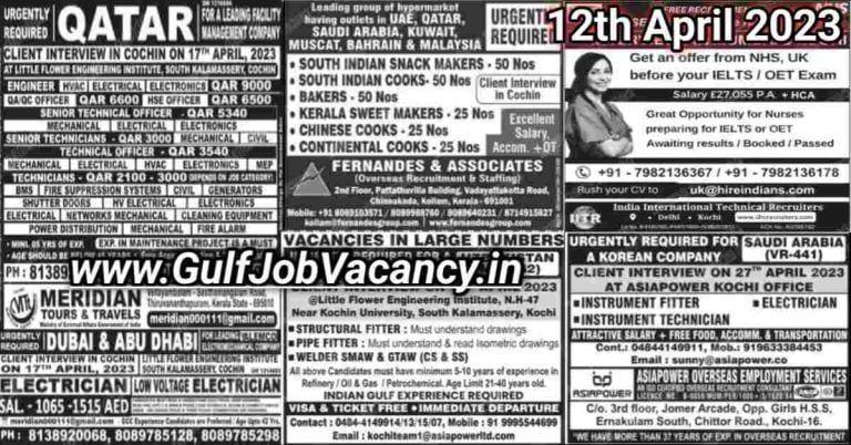 Malayala Classified Gulf Jobs Newspaper 12 April 2023