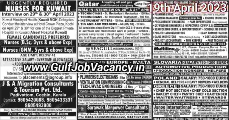 Malayala Classified Gulf Jobs Newspaper 19 April 2023
