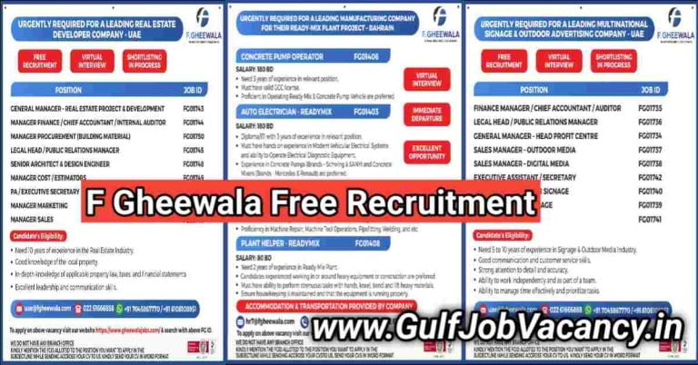 Gulf Job Free Recruitment | F Gheewala
