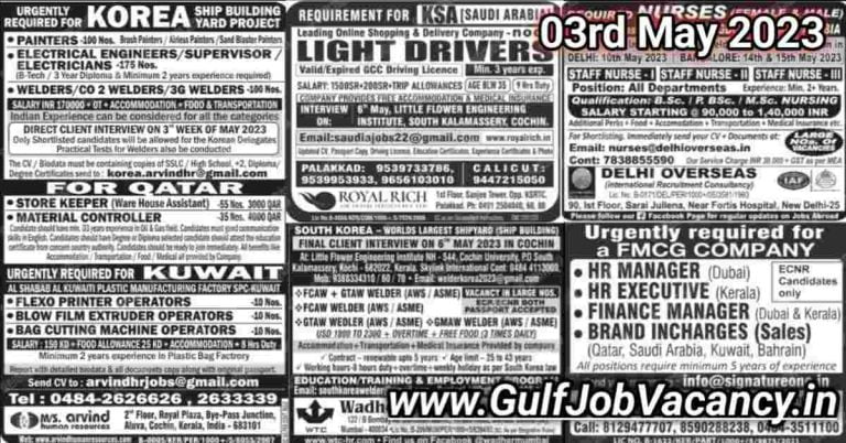 Malayala Classified Gulf Jobs Newspaper 03 May 2023