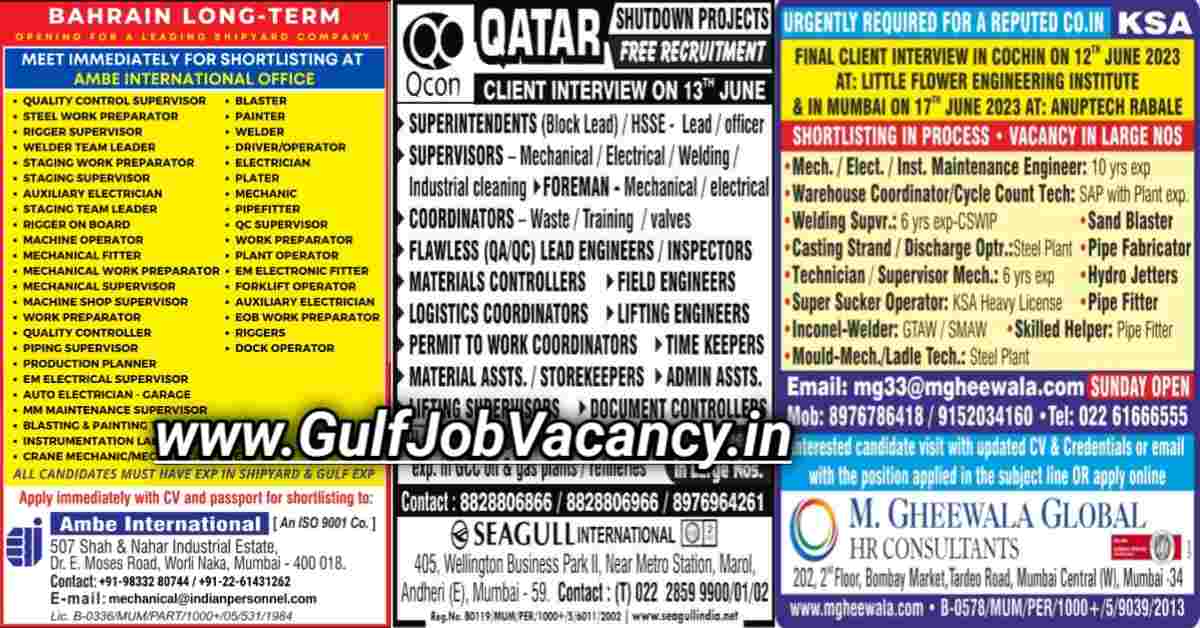 Read more about the article Gulf Job Paper | Mumbai Walkin Free Recruitment
