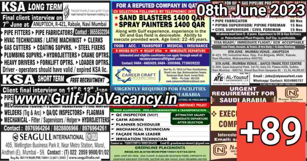 Gulf Job Vacancy Newspaper 08th June 2023