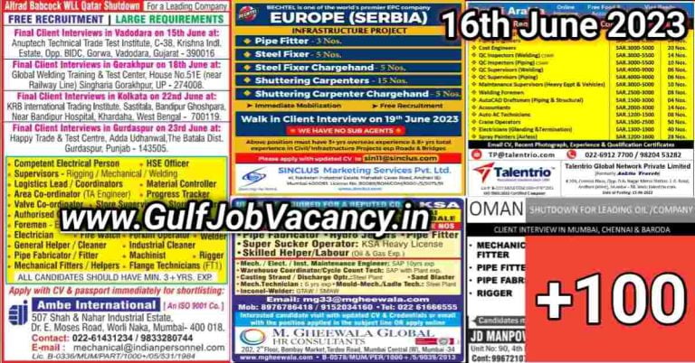 Gulf Job Vacancy Newspaper 16 June 2023