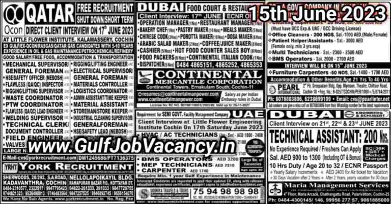 Malayala Classified Gulf Jobs Newspaper 15 June 2023