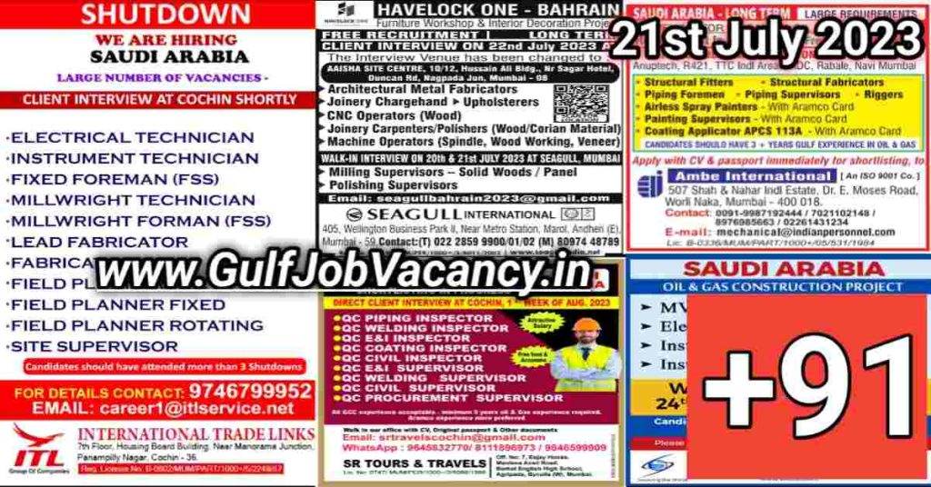 Gulf Job Vacancy Newspaper 21st July 2023