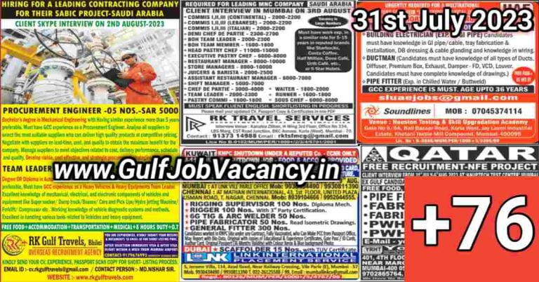 Today Gulf Job Vacancy PDF 31 July 2023