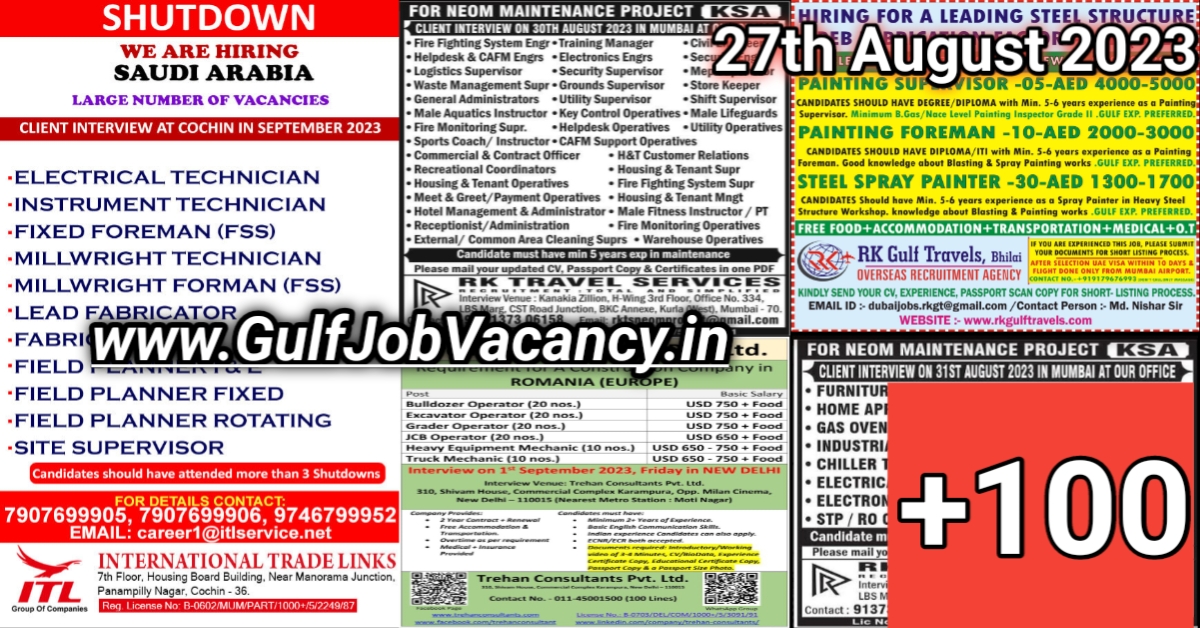 Today Gulf Job Vacancy PDF 27th August 2023