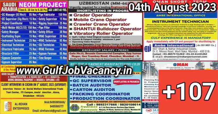 Today Gulf Job Vacancy PDF 04 August 2023