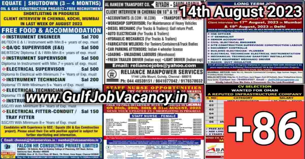 Today Gulf Job Vacancy PDF 14th August 2023