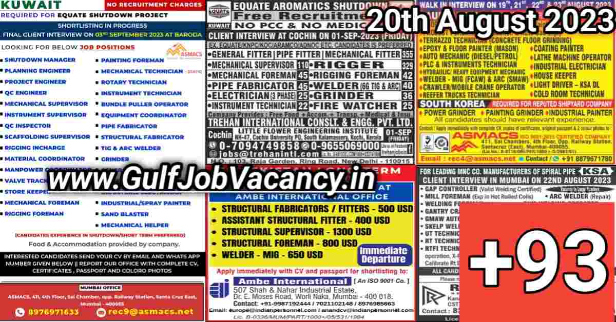 Today Gulf Job Vacancy PDF 20th August 2023