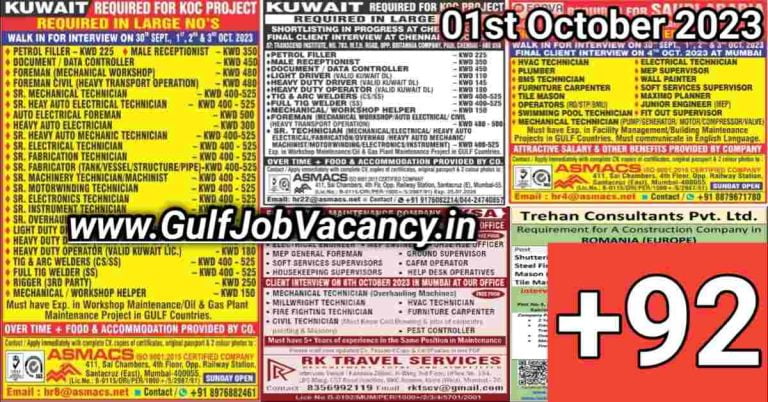 Today Gulf Job Vacancy PDF 01 October 2023