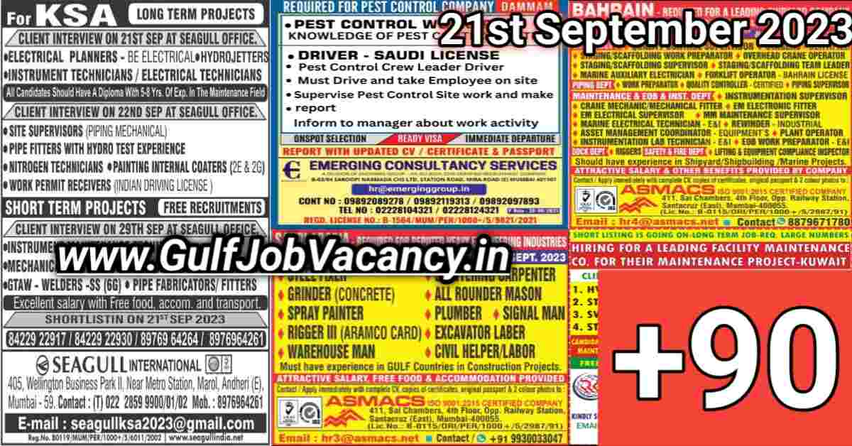 Today Gulf Job Vacancy PDF 20th September 2023