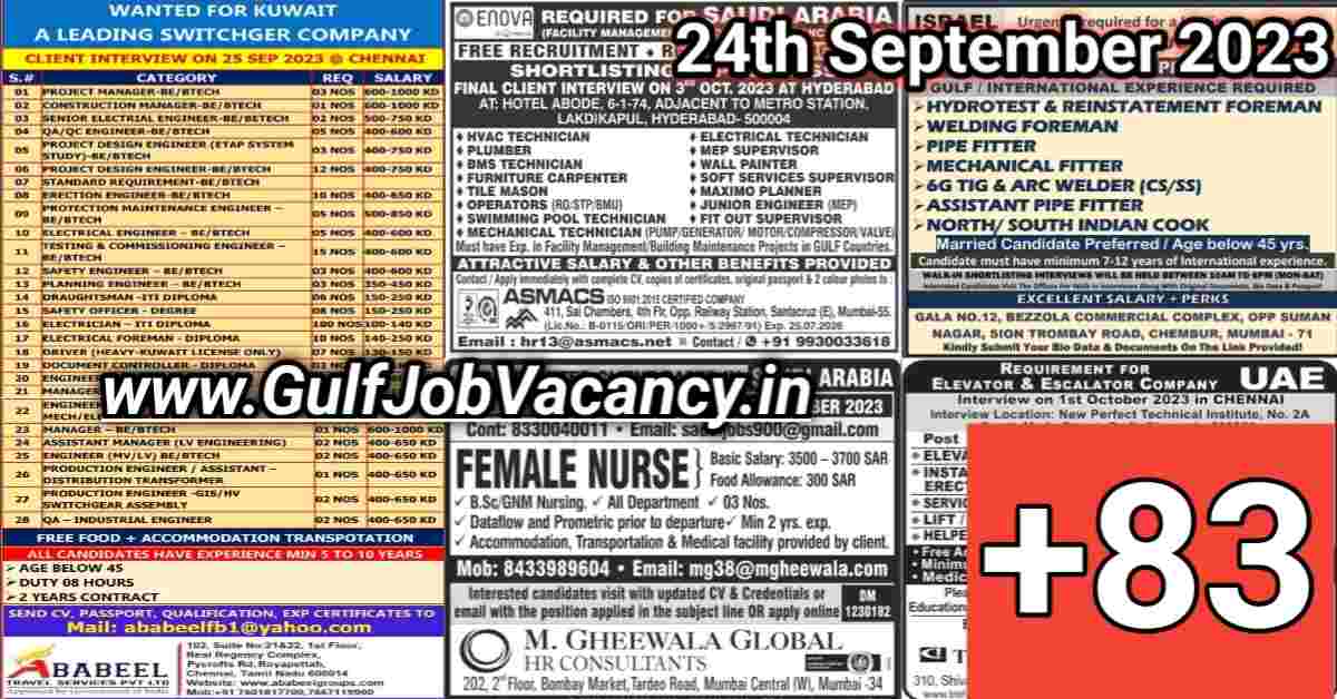 Read more about the article Today Gulf Job Vacancy PDF 24 September 2023