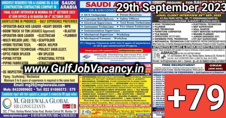 Today Gulf Job Vacancy PDF 29 September 2023