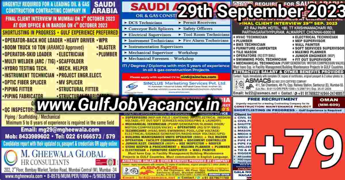 Today Gulf Job Vacancy PDF 29th September 2023