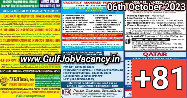 Today Gulf Job Vacancy PDF 06 October 2023