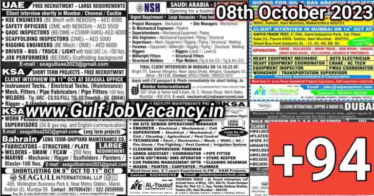 Today Gulf Job Vacancy PDF 08 October 2023