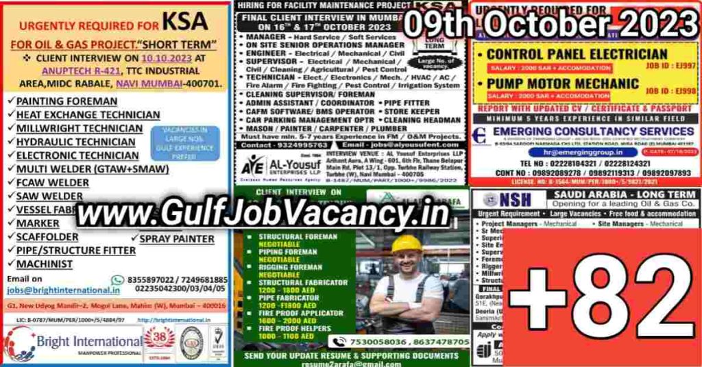 Today Gulf Job Vacancy PDF 09th October 2023