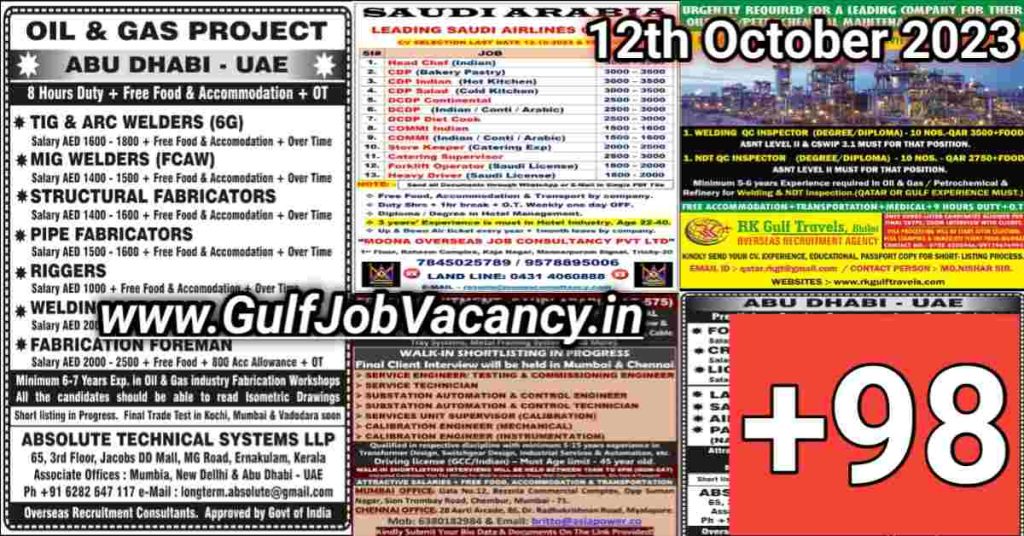 Today Gulf Job Vacancy PDF 12th October 2023