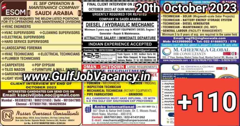 Today Gulf Job Vacancy PDF 20 October 2023