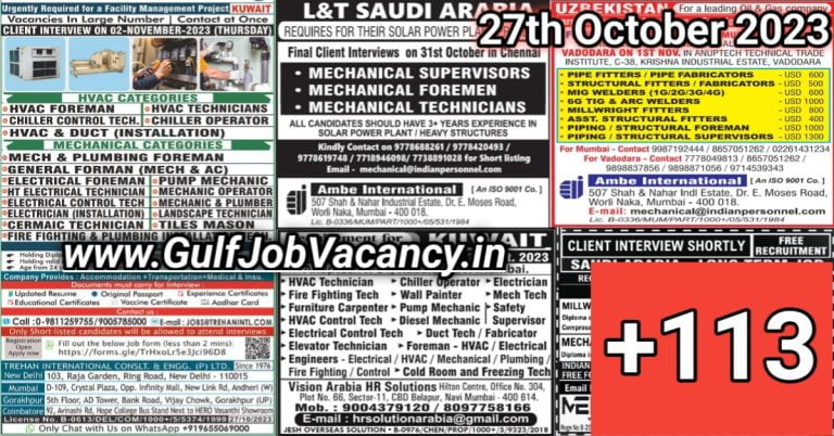 Today Gulf Job Vacancy PDF 27 October 2023