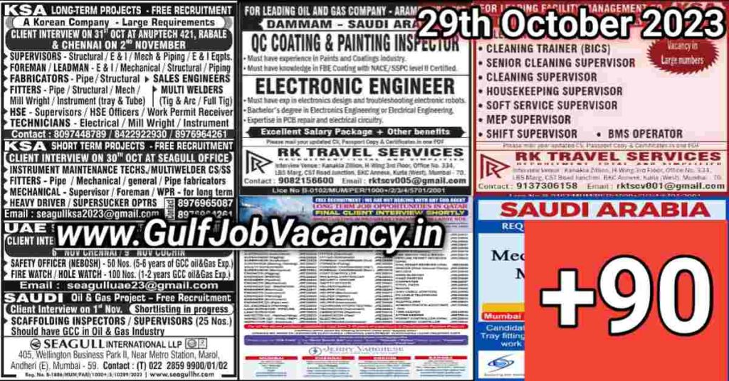 Today Gulf Job Vacancy PDF 29th October 2023