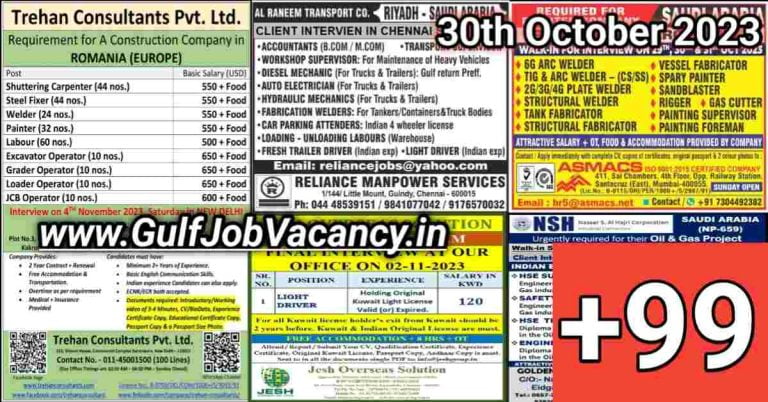 Today Gulf Job Vacancy PDF 30 October 2023