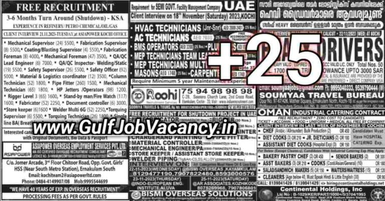 Malayala Classified Gulf Jobs Newspaper 15 November 2023