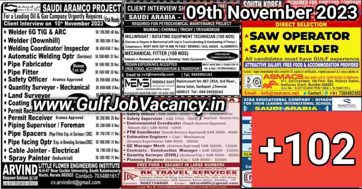 Read more about the article Today Gulf Job Vacancy PDF 09 November 2023