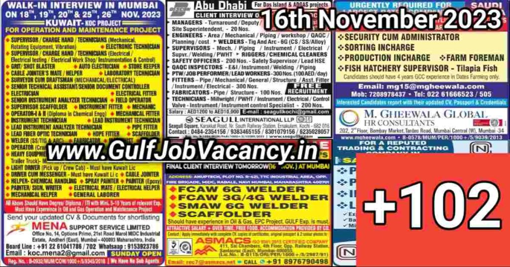 Today Gulf Job Vacancy PDF 16th November 2023