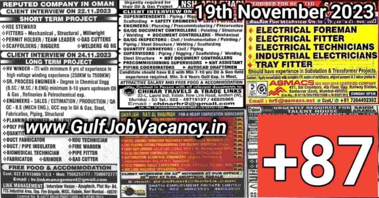 Today Gulf Job Vacancy PDF 19 November 2023