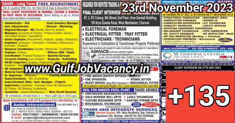 Today Gulf Job Vacancy PDF 23 November 2023