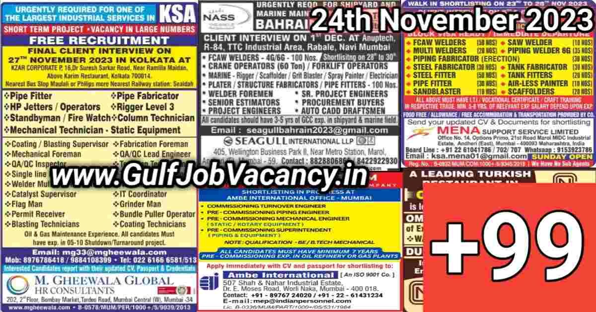 Read more about the article Today Gulf Job Vacancy PDF 24 November 2023