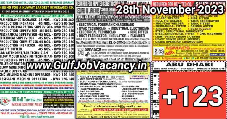 Today Gulf Job Vacancy PDF 28 November 2023